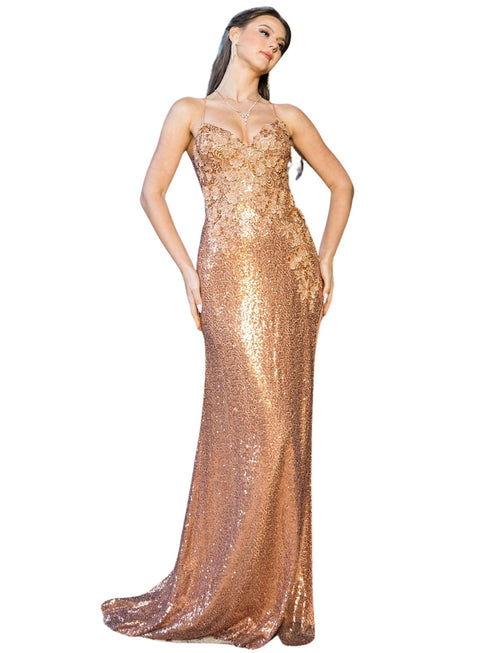 Bliss 3D Flower Applique Rhinestone Bead Sequin Accent Slit Gown for Women, Sizes XS-3XL - SophiasStyle.com